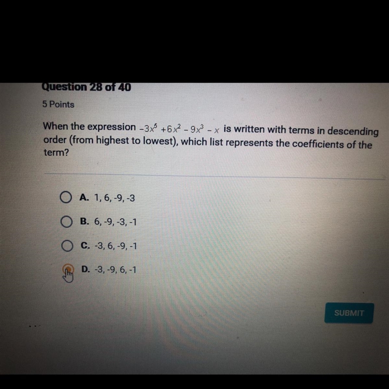 Which list represents the coefficient of the term?-example-1