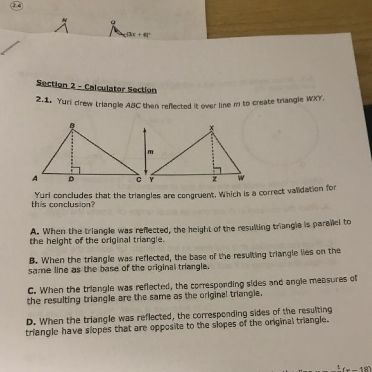 yuri drew triangle ABC then reflected it over line m to create triangle WXY. yuri-example-1
