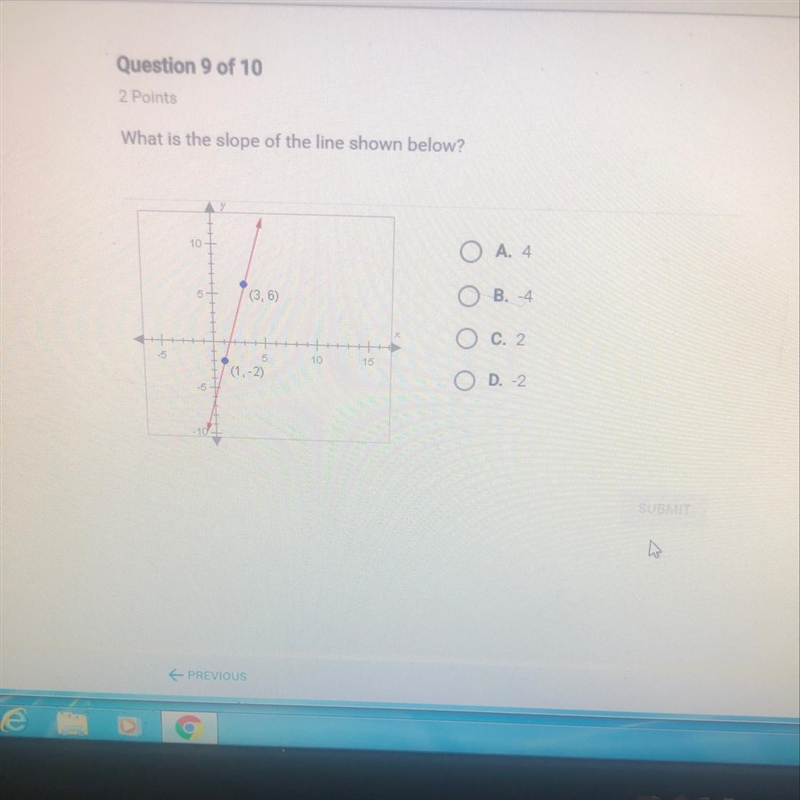 What is the slope of the line shown below ?-example-1