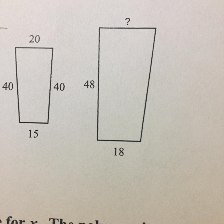 The polygon in each pair are similar.find the missing side length-example-1