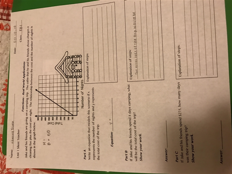 Write an equation that models the scenario if x represents the number of nights and-example-1