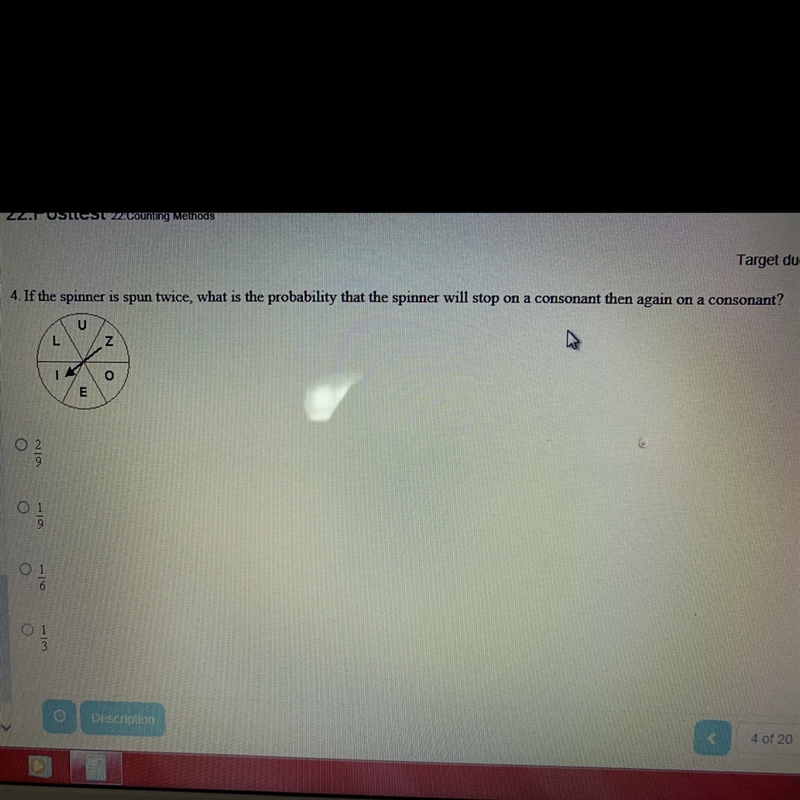 If the spinner is spun twice, what is the probability that the spinner will stop on-example-1