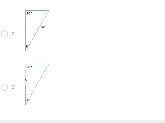 A triangle has two angles with measures of 90 and 30 degrees. The side across from-example-1