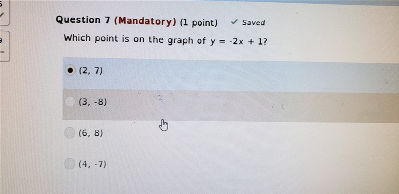 Which point is on the graph of y=-2+1 ignore the selected answer-example-1