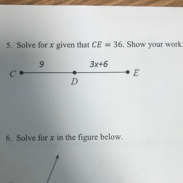 Solve for x given that CE=36. Show your work.-example-1