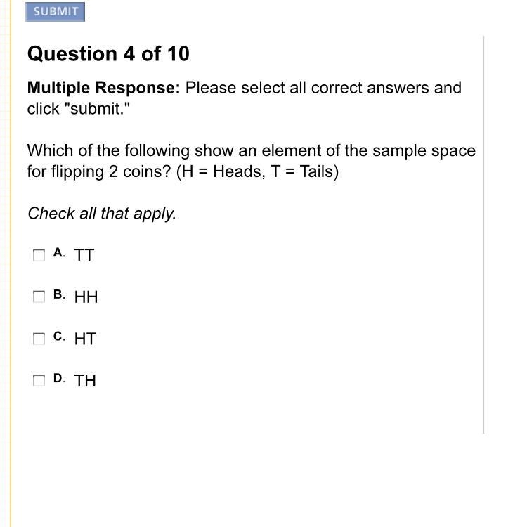 Which of the following show an element of the sample space for flipping 2 coins? (H-example-1