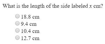 What is the length of the side labeled x cm?-example-2