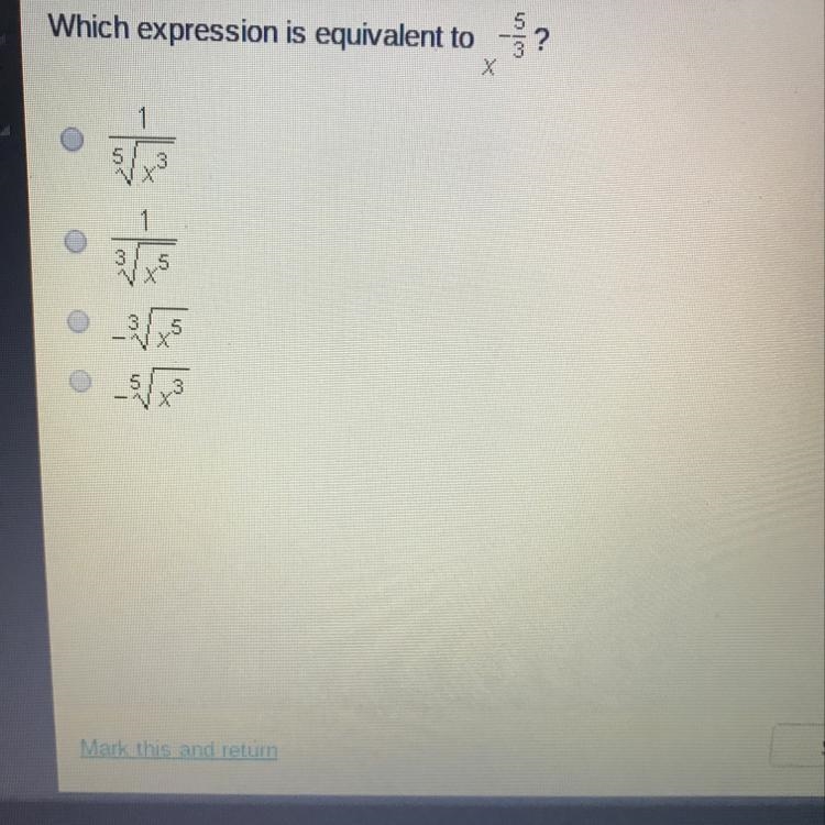 Which expression is equivalent to x^-5/3-example-1