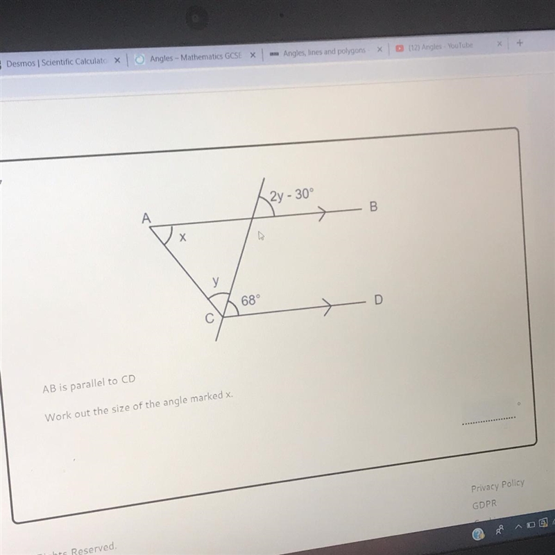 Can’t work out angle 2x-30 I don’t know what this means and is the angle next to 68 a-example-1