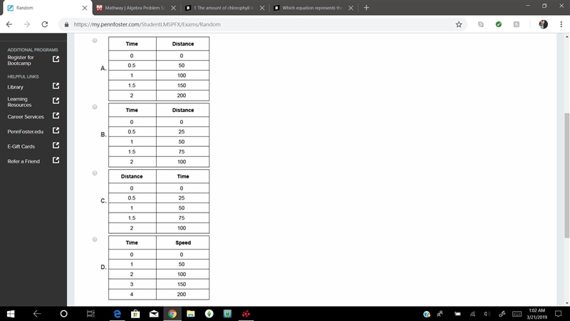 A bird is flying at 50 km per hour. Which table represents this situation? Answers-example-1