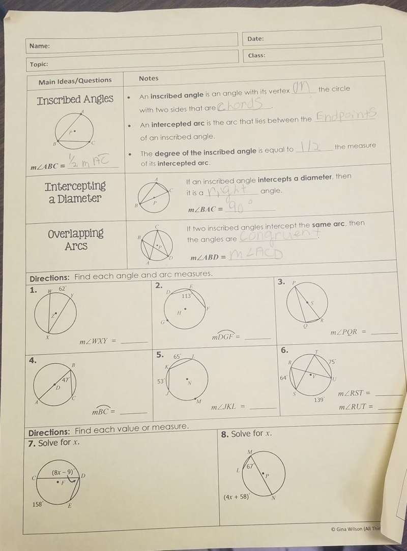 Can somebody teach me inscribed angles! My 40 question summarize on circles in geometry-example-1