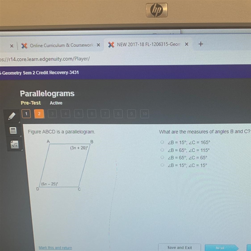 What are the measures of angles B and C-example-1