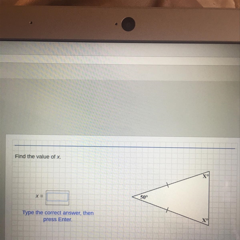 Find the value of x. 50° Type the correct answer, then press Enter-example-1