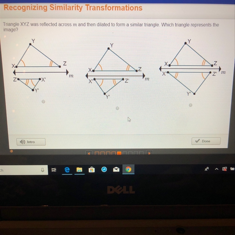 Triangle XYZ was reflected across m and then dilated to form a similar triangle. Which-example-1