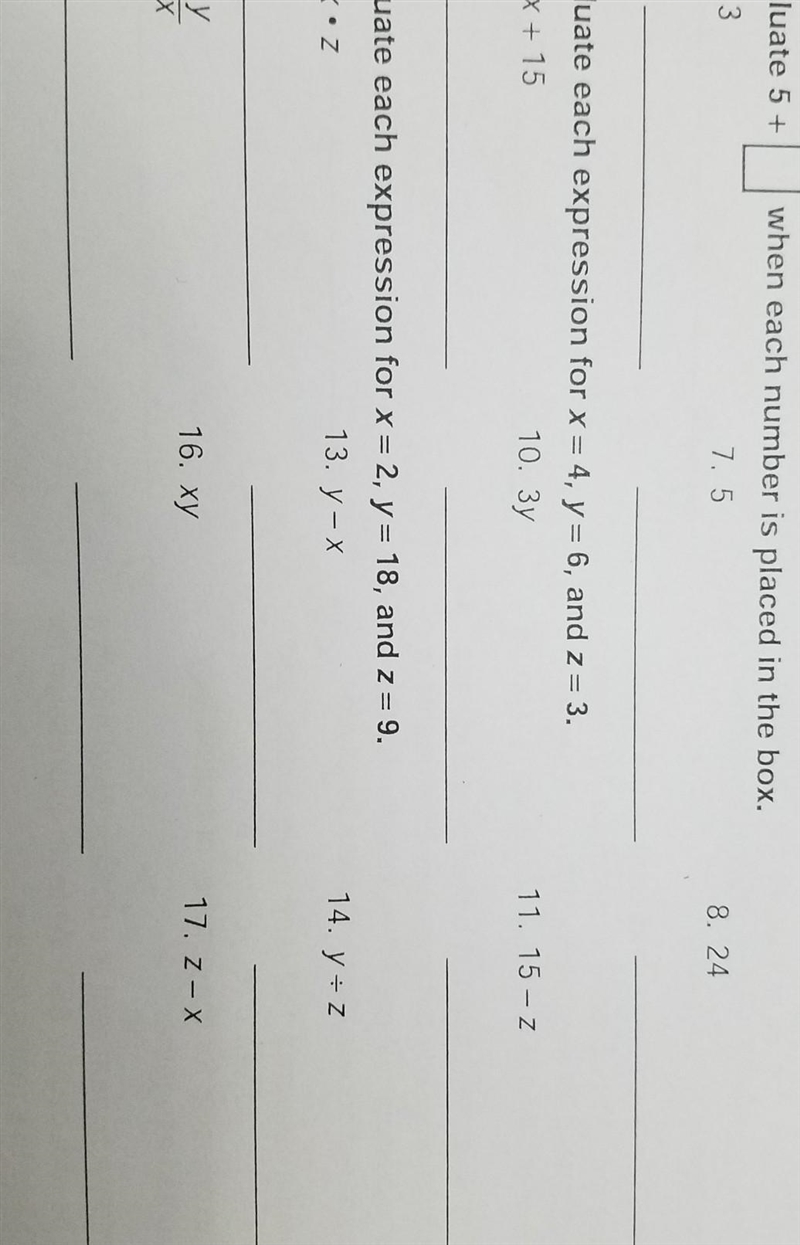 Evaluate 5+ when each number is placed in the box​-example-1