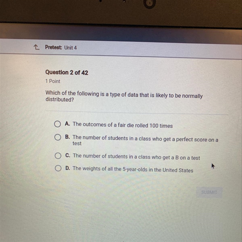 Which of the following is a type of data that is likely to be normally distributed-example-1