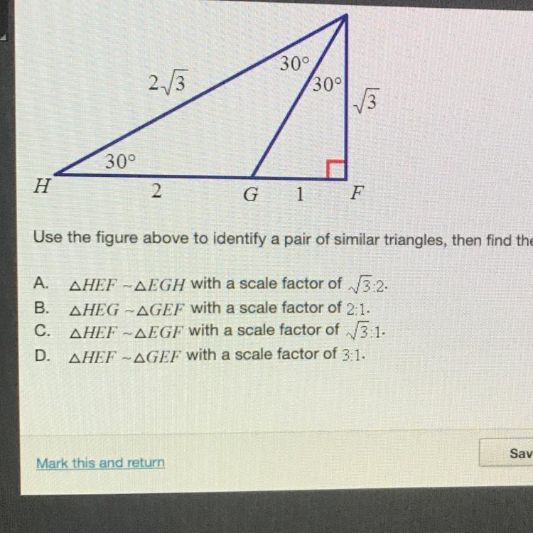 Use the figure above to identify a pair of similar triangles, then find the scale-example-1