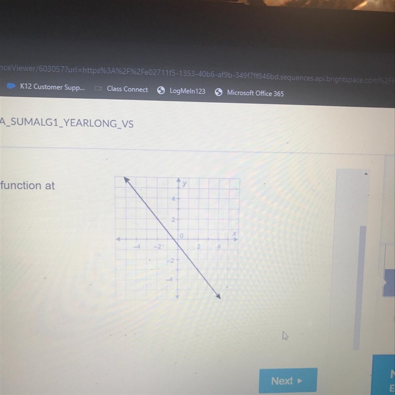 What is the value of the function at x = - 2 a y= -2 b y = 0 c y= 2 d y= 3-example-1