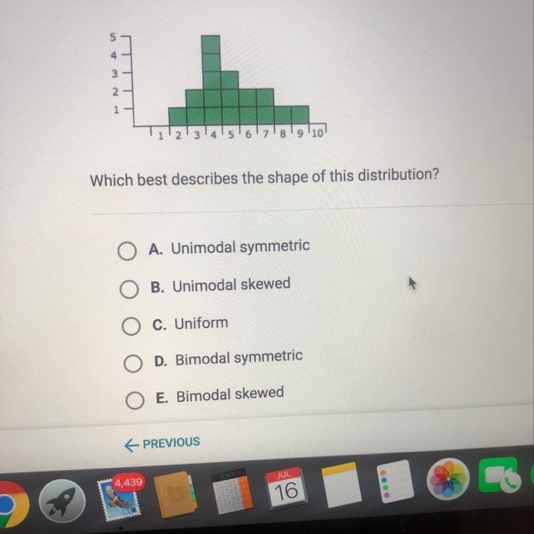 Here is the histogram of a data distribution. Which best describes the shape of this-example-1