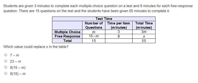 Students are given 3 minutes to complete each multiple-choice question on a test and-example-1