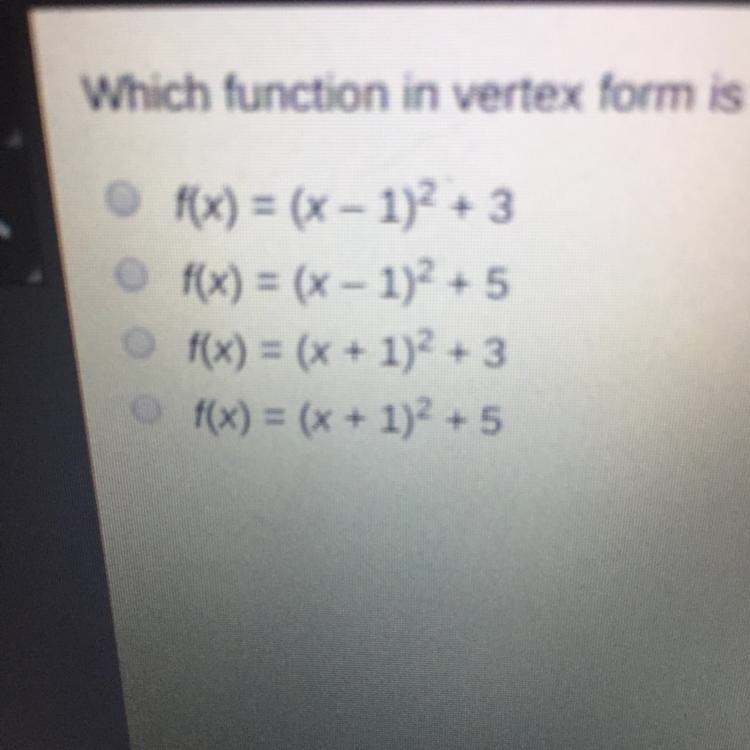 Which function in vertex form is equivalent to fx = 4+x2-2x-example-1