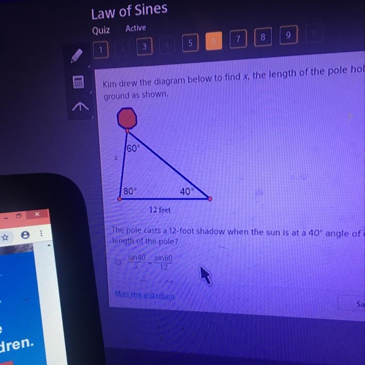 kim drew the diagram below to find x, the length of the pole holding up the stop sign-example-1