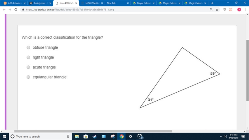 Which is a correct classification for the triangle?-example-1