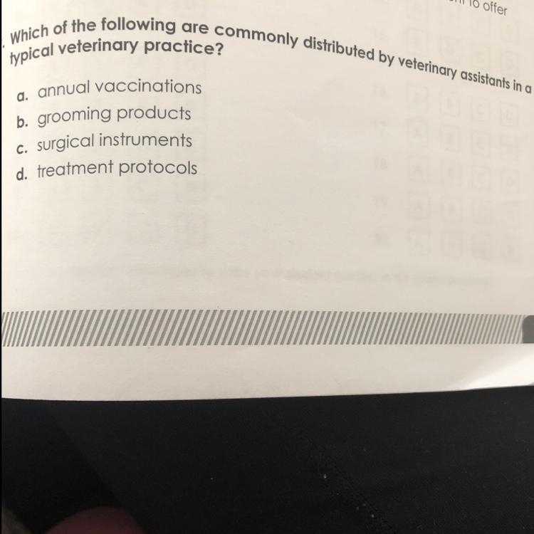 Which of the folk are commonly distributed by veterinary assistant in a Typical veterinary-example-1