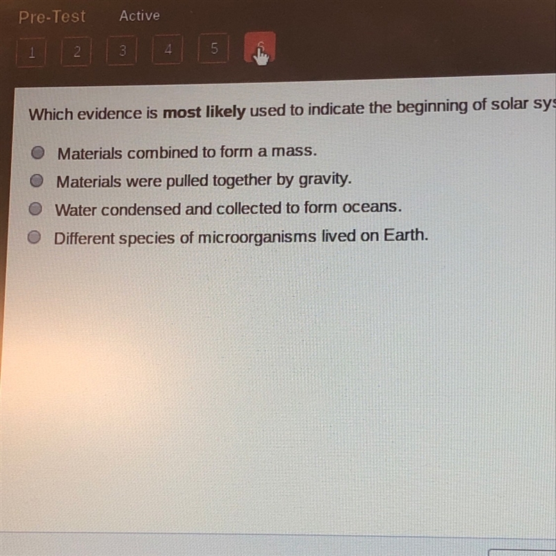 Which evidence is lost likely used to indicate the beginning of solar system formation-example-1