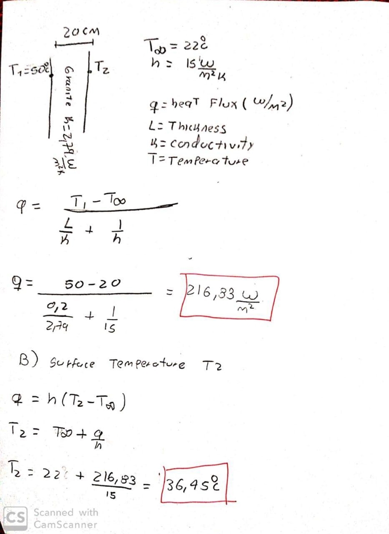 onsider a 20-cm-thick granite wall with a thermal conductivity of 2.79 W/m·K. The-example-1