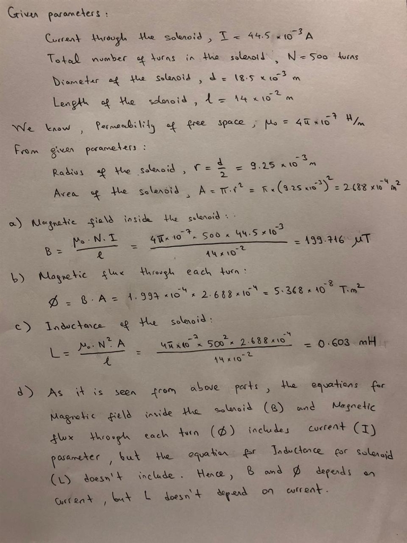 A 44.5 mA current is carried by a uniformly wound air-core solenoid with 500 turns-example-1
