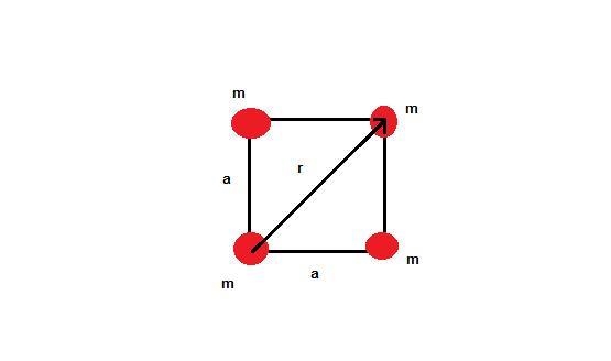 Four point masses, each of mass 1.3 kg are placed at the corners of a rigid massles-example-1