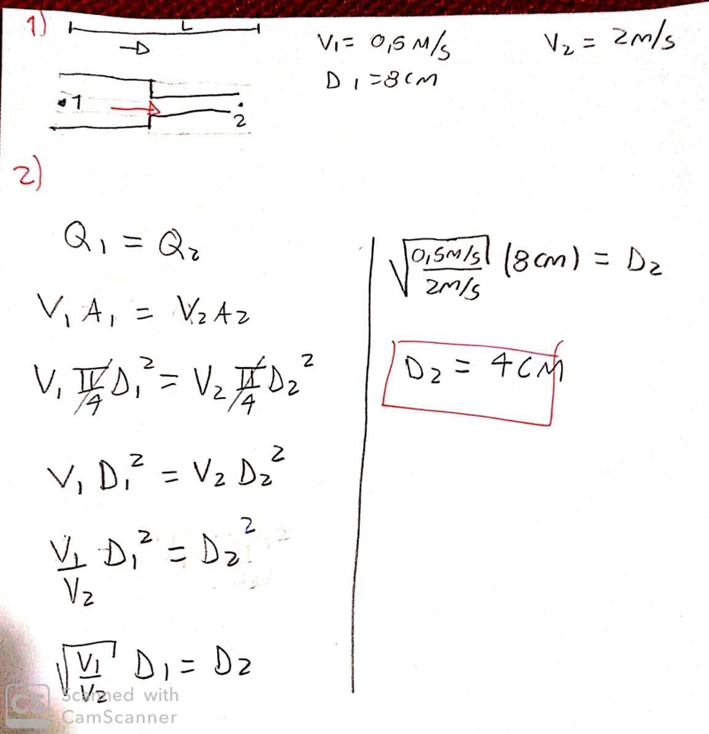 Water flows in a horizontal pipe of length L. At the midpoint L/2, the pipe diameter-example-1