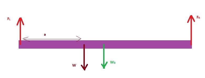 A beam with a weight of 100 N nd a length of 12.0 meters is supported at each end-example-1