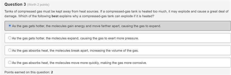 Tanks of compressed gas must be kept away from heat sources. If a compressed–gas tank-example-1