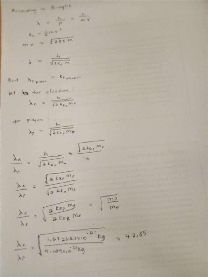 An electron and a proton have the same kinetic energy and are moving at speeds much-example-1