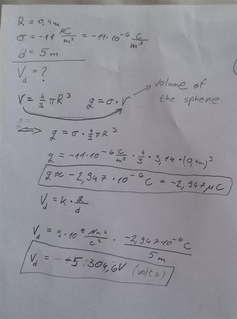 Consider a solid sphere of radius R = 0.4 m that is uniformly charged with ? = -11 ?C-example-1