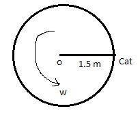 A 3.8 kg cat is standing on a rotating platform of radius of 1.5 m from the center-example-1