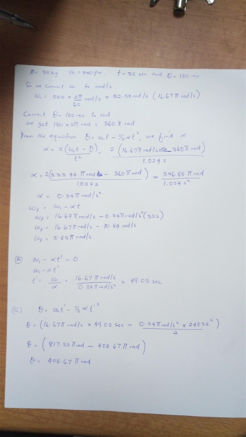 A high-speed flywheel in a motor is spinning at 500 rpm when a power failure suddenly-example-1