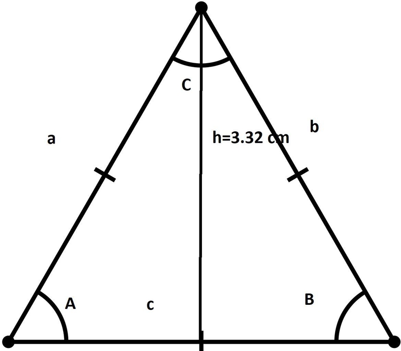 An equilateral triangle has a height of 3.32 cm. Draw the picture and use this information-example-1