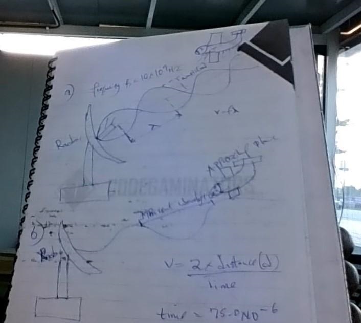 A radar set emits a transverse wave pulse of frequency 10.0 x 109 Hz towards an airplane-example-1