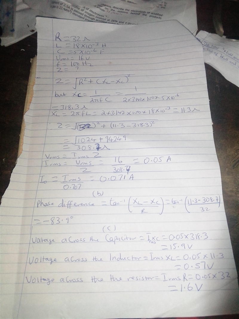 In a certain RLC circuit, a 32-Ω resistor, a 18-mH inductor, and a 5-µF capacitor-example-1