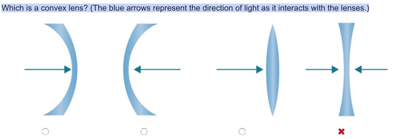 Which is a convex lens? (The blue arrows represent the direction of light as it interacts-example-1