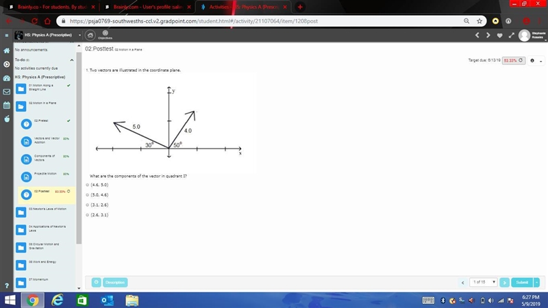 Two vectors are illustrated in the coordinate plane. What are the components of the-example-1