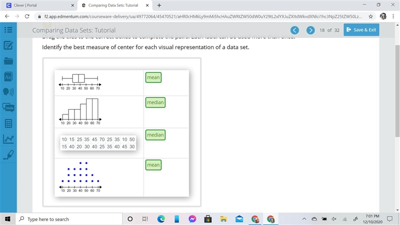 Identify the best measure of center for each visual representation of a data set.-example-1