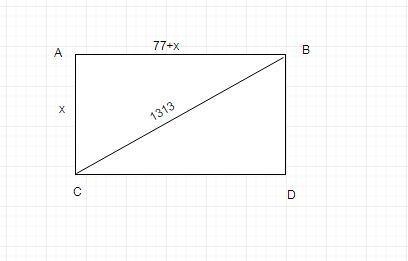 The diagonal of a rectangular room is 1313 ft long. One wall measures 77 ft longer-example-1