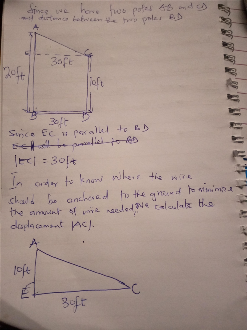 Two poles are connected by a wire that is also connected to the ground. The first-example-1