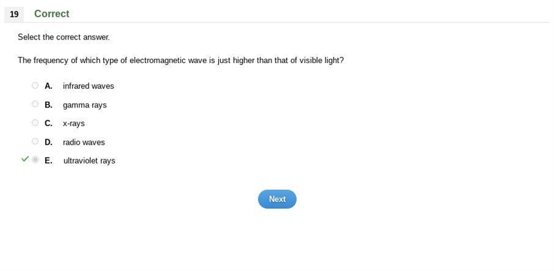 Which electromagnetic wave types have frequencies higher than visible light?-example-1