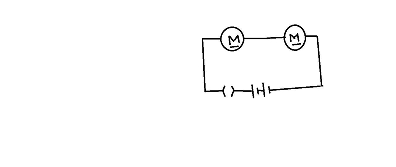 Draw a series circuit with one battery, two motors, and a switch. Label each item-example-1