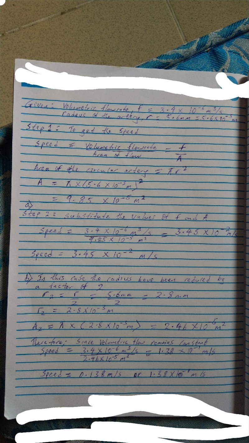 (a) The volume flow rate in an artery supplying the brain is 3.4 x 10-6 m3/s. If the-example-1